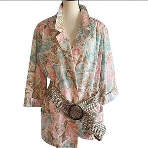 Vintage 80s Cottage Grandma Soft Floral Open Pastel Blazer, Pockets Sz 16